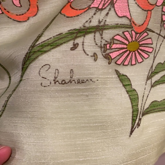 Vintage 60's Alfred Shaeen Hawaiian Lime Floral Kaftan Maxi Dress - Picture 8 of 12